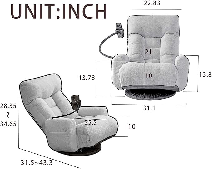 360 Degrees Wivel Gaming Chair with Adjustable Backrest Ergonomics Foldable Gamer Floor Chair for Adults with Armrest &amp Phone Holder Floor Lounge Chairs for Living Room Bedroom (Beige)