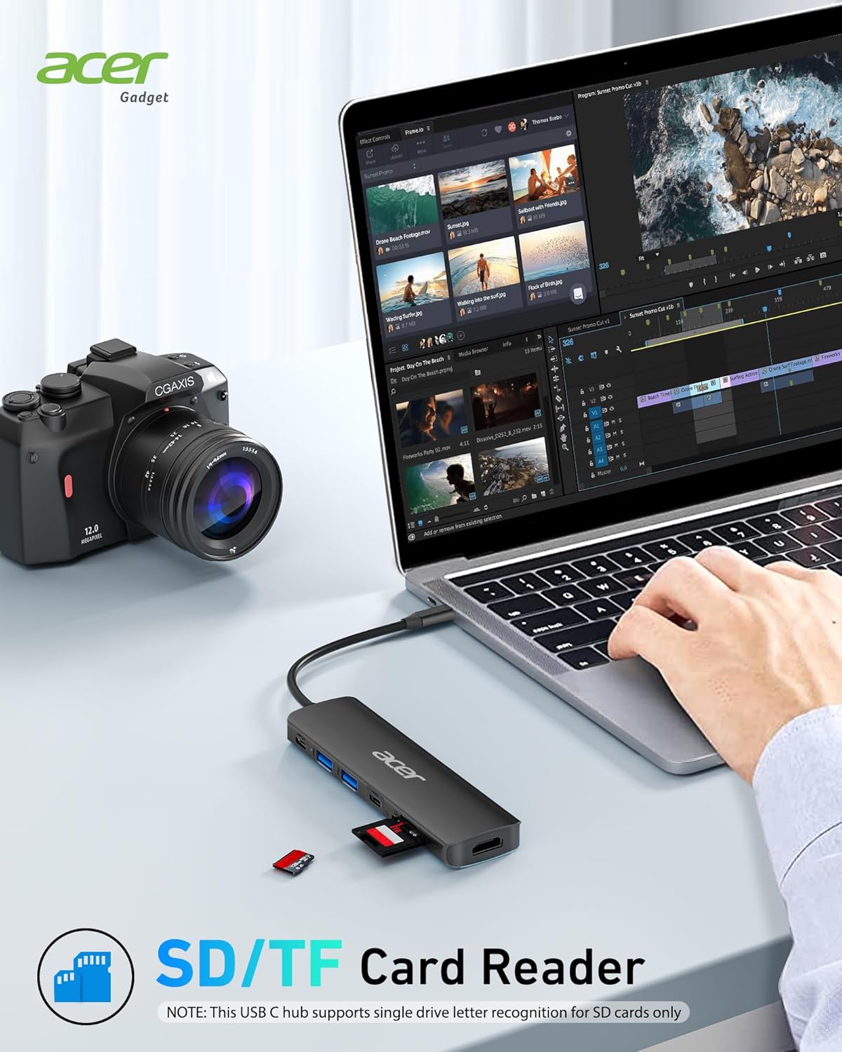 Acer USB C Hub, 7 in 1 USB C to HDMI Dock, 2 USB 3.1 GEN1 and 5Gbps Type-C Data Port, 4K HDMI Port, PD 100W Charging, SD Card Reader, for iPad Pro MacBook Pro Acer Laptops and More (Black)