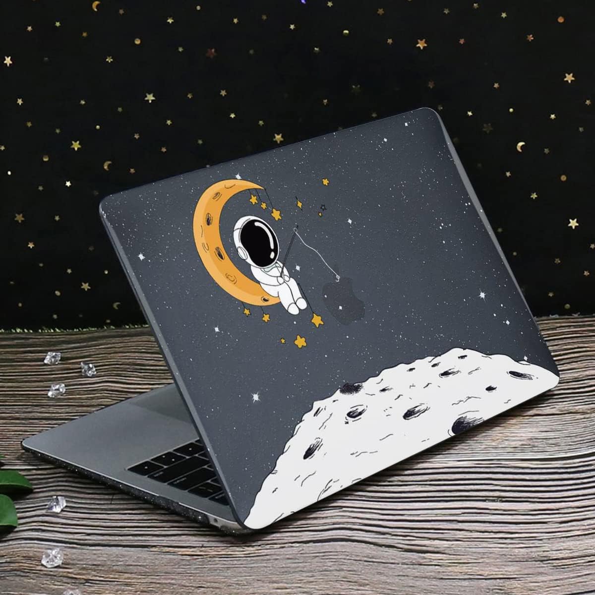 for MacBook Air 13 inch Case 2021 2020 2019 2018 Release M1 A2337 A2179 A1932 Retina Display with Touch ID, Shiny Plastic Hard Shell Case Keyboard Cover Screen Protector, Astronaut Moon