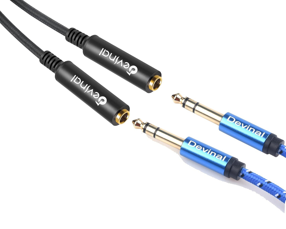 Devinal 1/4 inch TRS Splitter Cable, 6.35mm Stereo Y Cable, 1/4 Male Plug to Dual 1/4 Female Jack Cord, 12 inches / 30cm