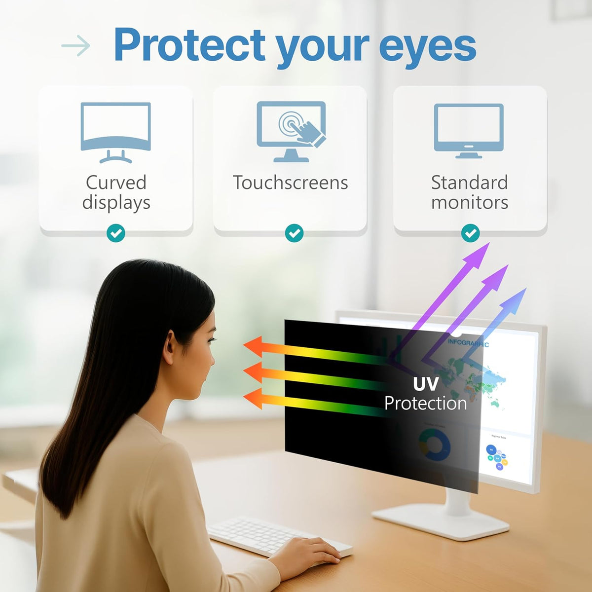 VINTEZ 23 Inch 16:9 Privacy Screen for Computer Monitor and Laptop - Anti Glare Protector Film Blue Light Filter Eye Protection - Computer Screen Privacy Shield, [1 Pack]
