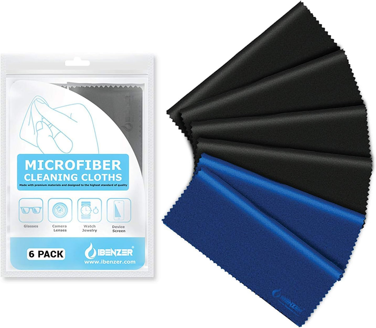 IBENZER MF01S-6P-A Microfiber Cleaning Cloths for Electronics Micro Fiber Camera Lens Cleaning Cloth, Glasses, Screens