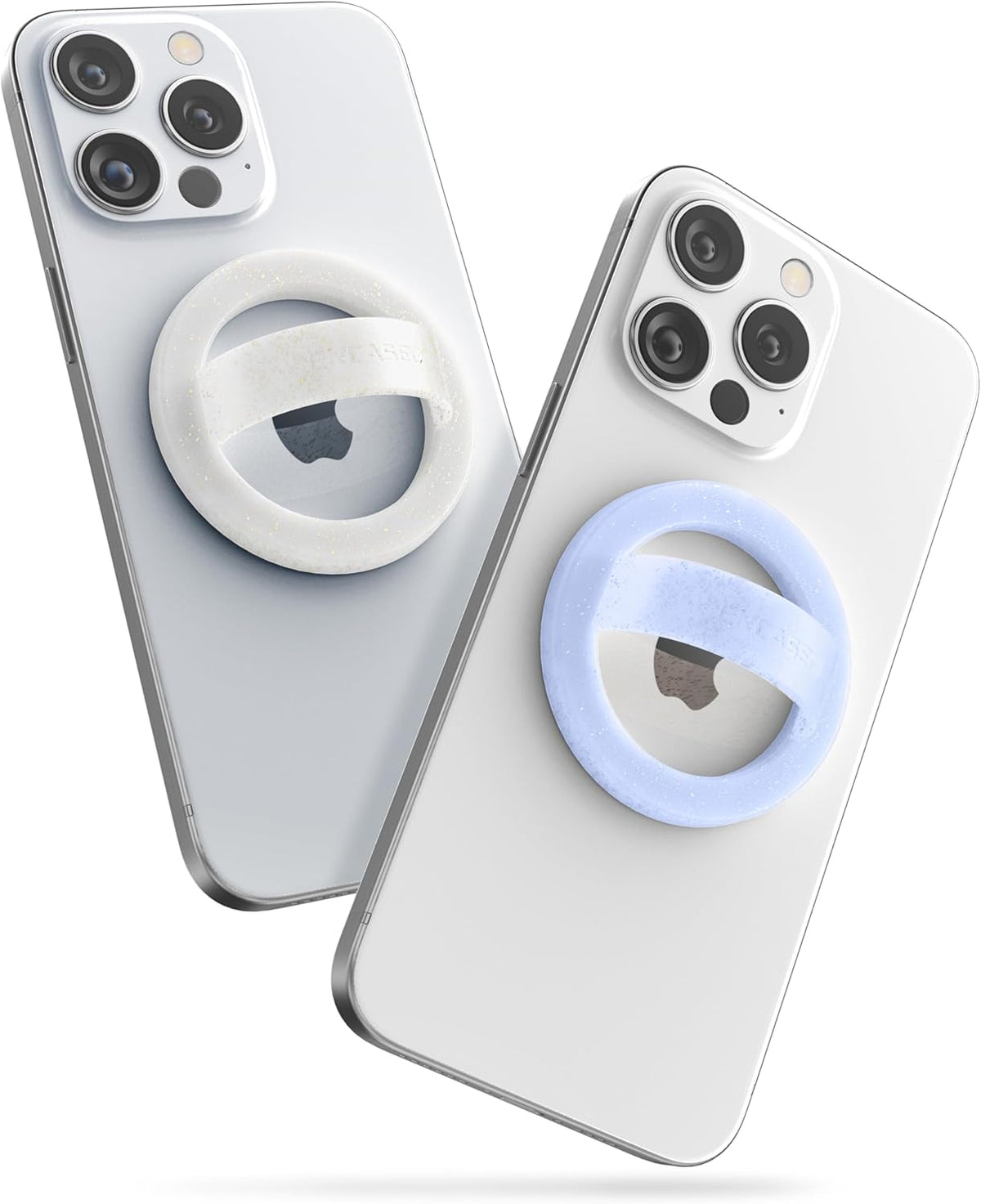 Encased LoopGrips for MagSafe (2 Pack), Magnetic Detachable Phone Holder, Silicone Finger Grip Rings - Designed for iPhone 14/15/16 Pro Max (Clear Sparkle & Glitter Blue)