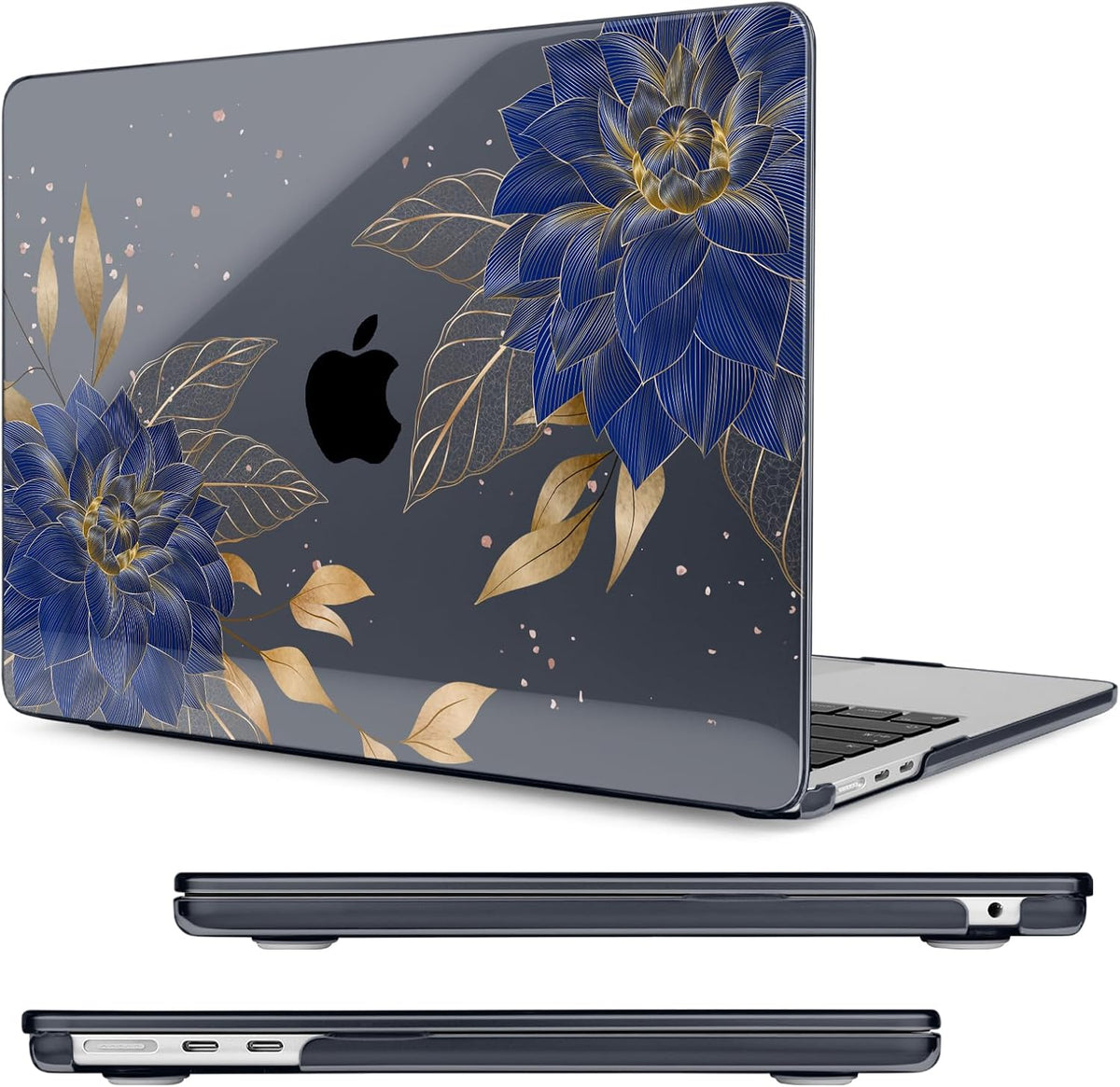 Compatible with MacBook Air 15 inch Case, M4 A3241/M3 A3114/M2 A2941 (Released 2025 to 2023), Hard Shell, Keyboard Cover, Screen Protector, Webcam Cover & Type-C Adapter, Dahlia Flowers