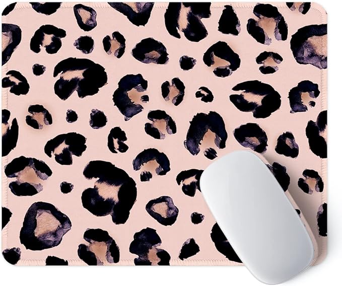 ITNRSIIET Mouse Pad with Stitched Edge Premium Textured Smooth Precise Operation Waterproof Washable Non-Slip Rubber Base Desktop Protection Mat, 10.2×8.3×0.12 inches, Leopard Black Purple