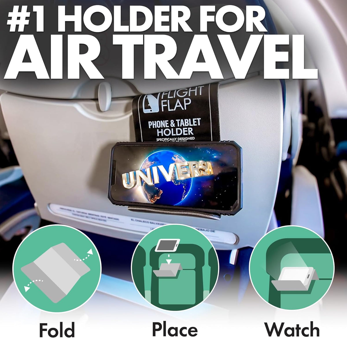 Airplane Phone Holder, Flexible Cell Phone Holder, Folding Cellphone Stand for Desk, Bed, Office, Treadmill - Airplane Accessories Long Flight Travel - Plane Essentials (Original Black)