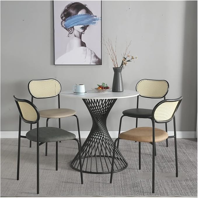 Adjustable Office Computer Chair with Armrest Dining Chair Coffee Shop Leisure Rattan Armchair Kitchen Furniture(Creamy-White)