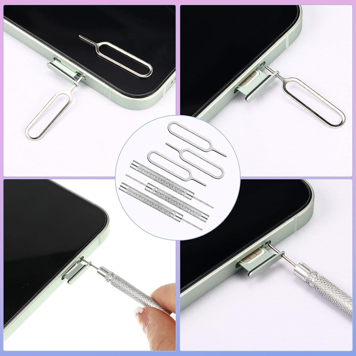 Frienda 30 Pieces SIM Card Removal Tool SIM Card Tray Eject Pins Opening Removal Tool Cellphone Eject Pin with Transparent Storage Box Packaging for Most Smart Phones, Silver, 2 Styles