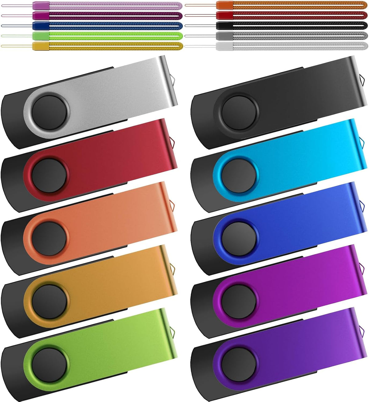 Kepmem Swivel Pen Drive 8GB USB 3.0 Memory Stick Pack of 10, Colorful Multipack Zip Drives for Data Storage