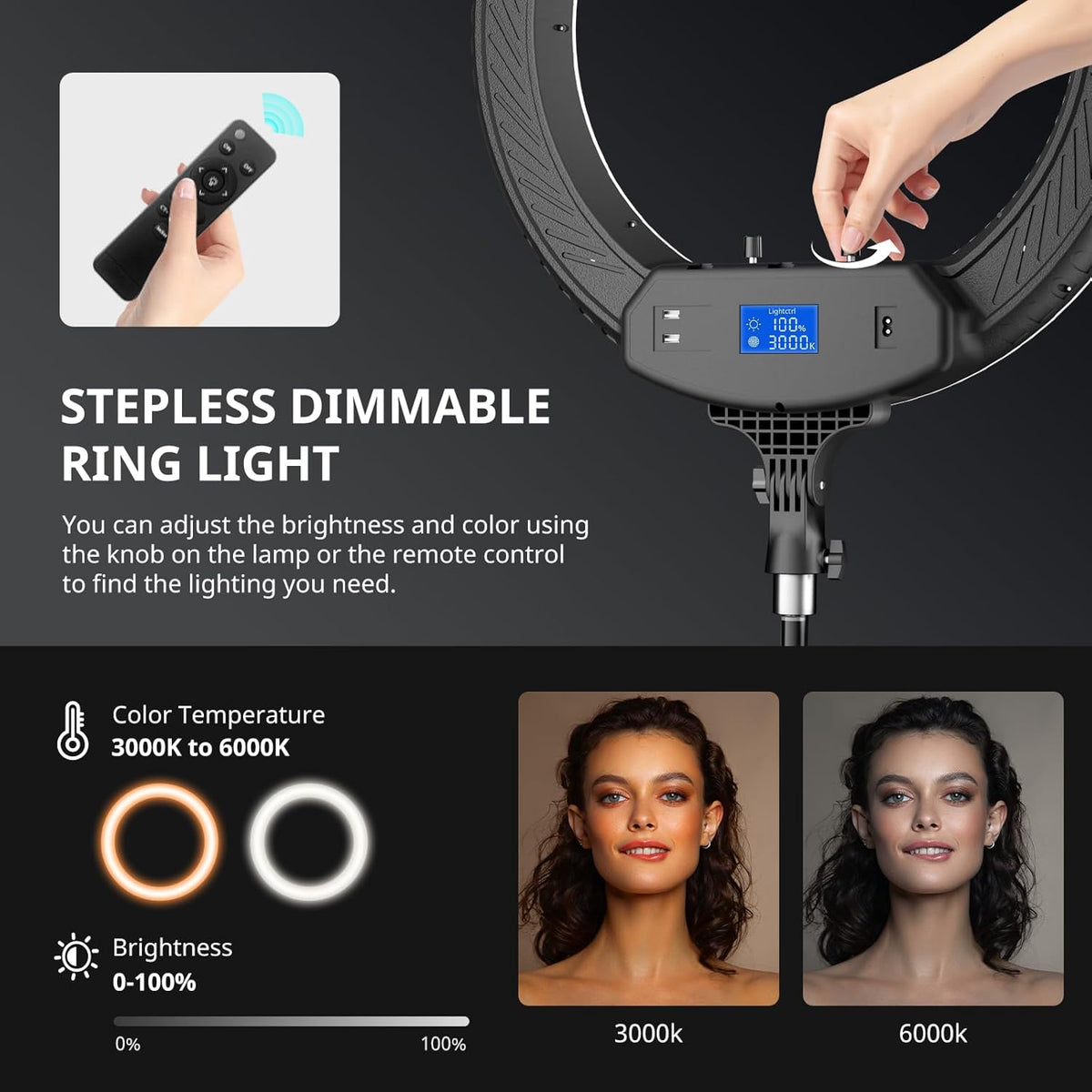 Aureday 22" Big Ring Light with 72" Sturdy Tripod Stand and Sandbag, 65W Large Studio Ringlight with Remote & Phone Holders for Photography/TikTok/YouTube/Tattoo/Barber/Video Recording