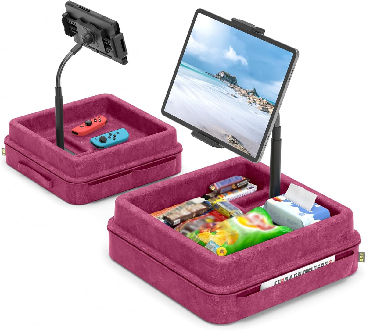 KDD Tablet Pillow Holder - 360°Adjustable iPad Pillow Stand for Lap, Bed and Desk - Gooseneck Tablet Soft Pad Dock with Storage Tray and Pocket Compatible with iPad Pro 12.9, Air Mini, Phone,(Purple)