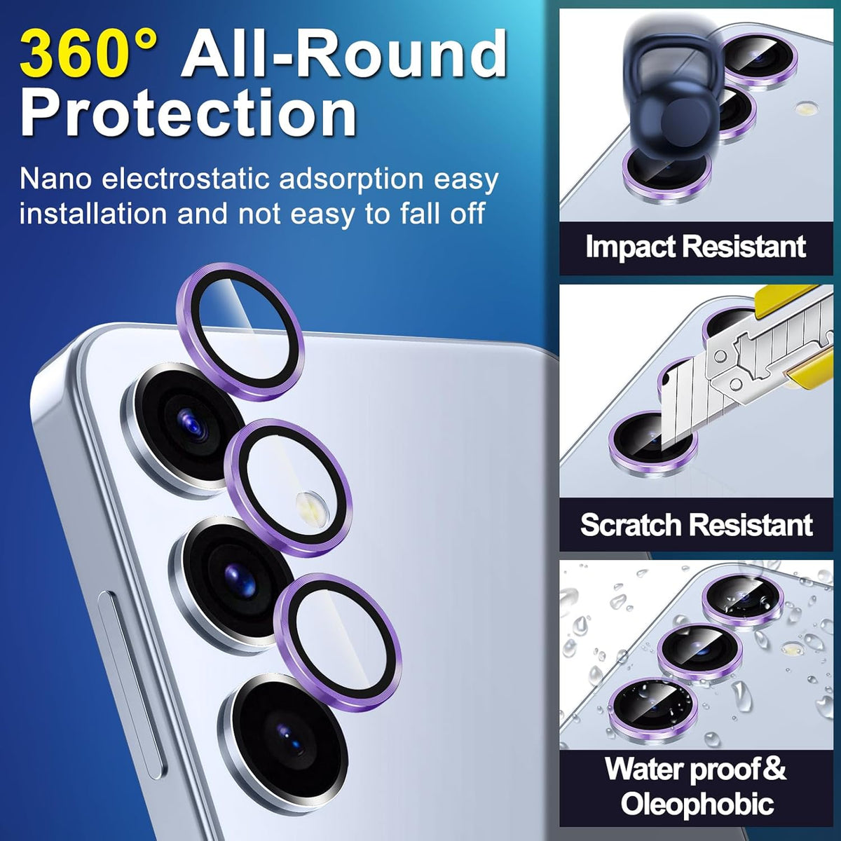 for Samsung Galaxy S25 Plus Camera Lens Protector, Individual Metal Ring Tempered Glass Lens Cover, [Strong Adsorption] Scratch Resistant Ultra-Thin HD Clear Lens Cover, 1 Set-Purple