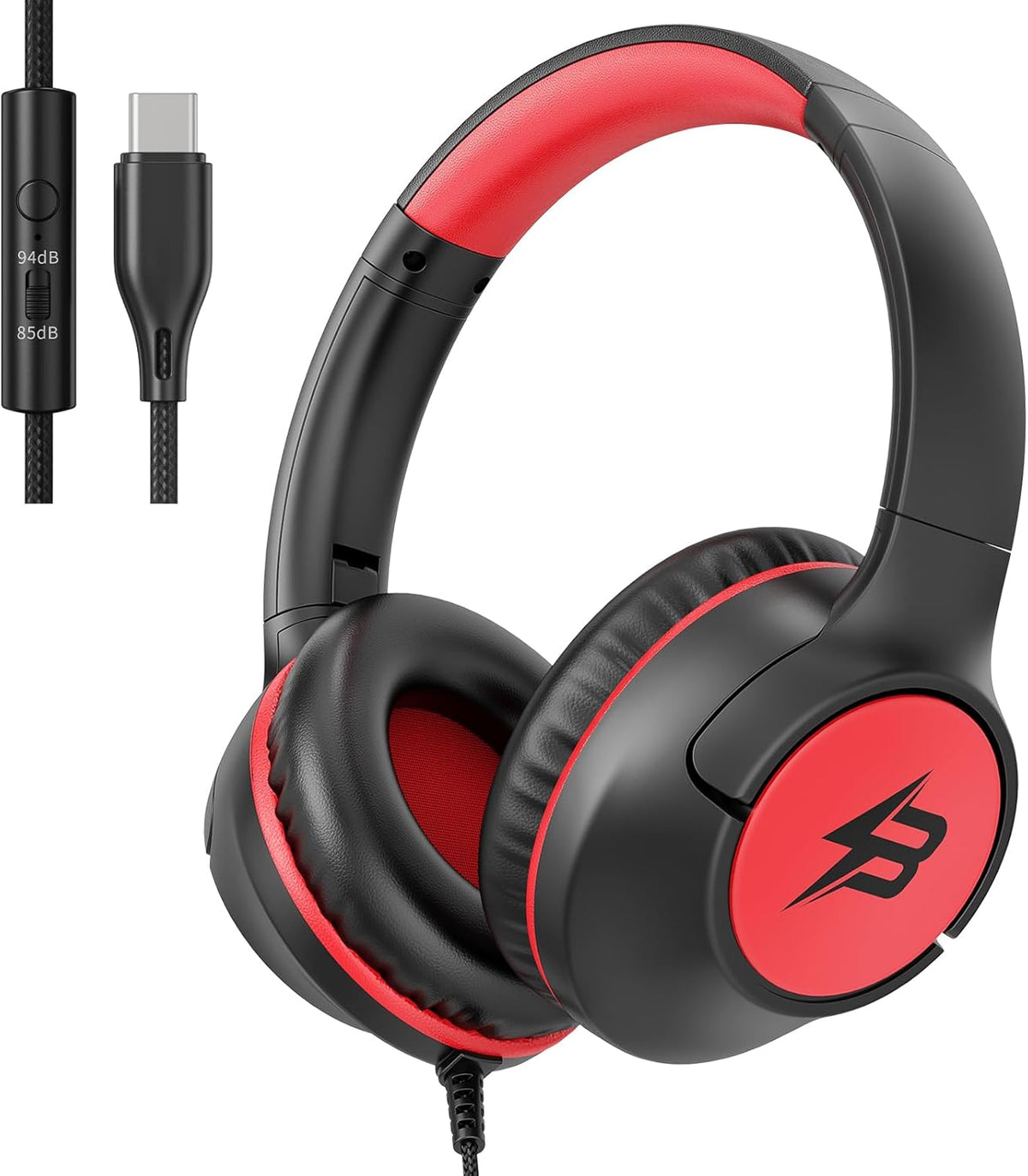 85/94 Kids Headphones Wired with USB C Plug, dB Volume Limit Foldable USB Type C Headphones for Kids Boys Girls, Plug