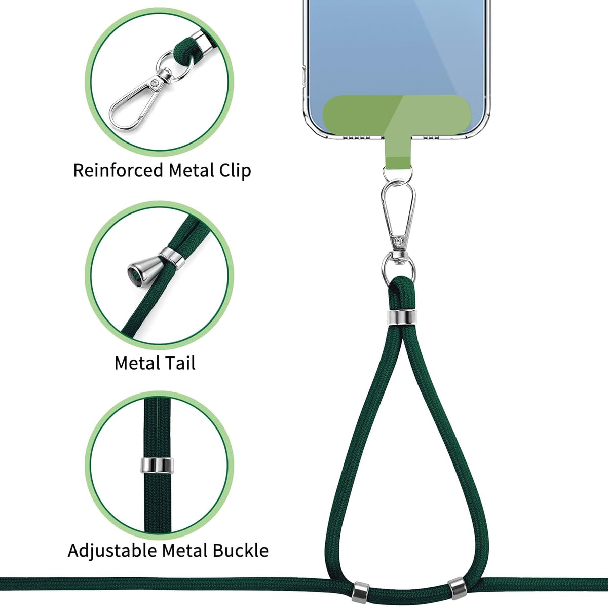 CACOE Phone Lanyard 2 Pack-1× Adjustable Neck Strap,1× Wrist Strap,2× Pads,Universal Crossbody Cell Phone Lanyards,Multifuctional Phone Lanyards Compatible with Most Smartphones(Dark Green)