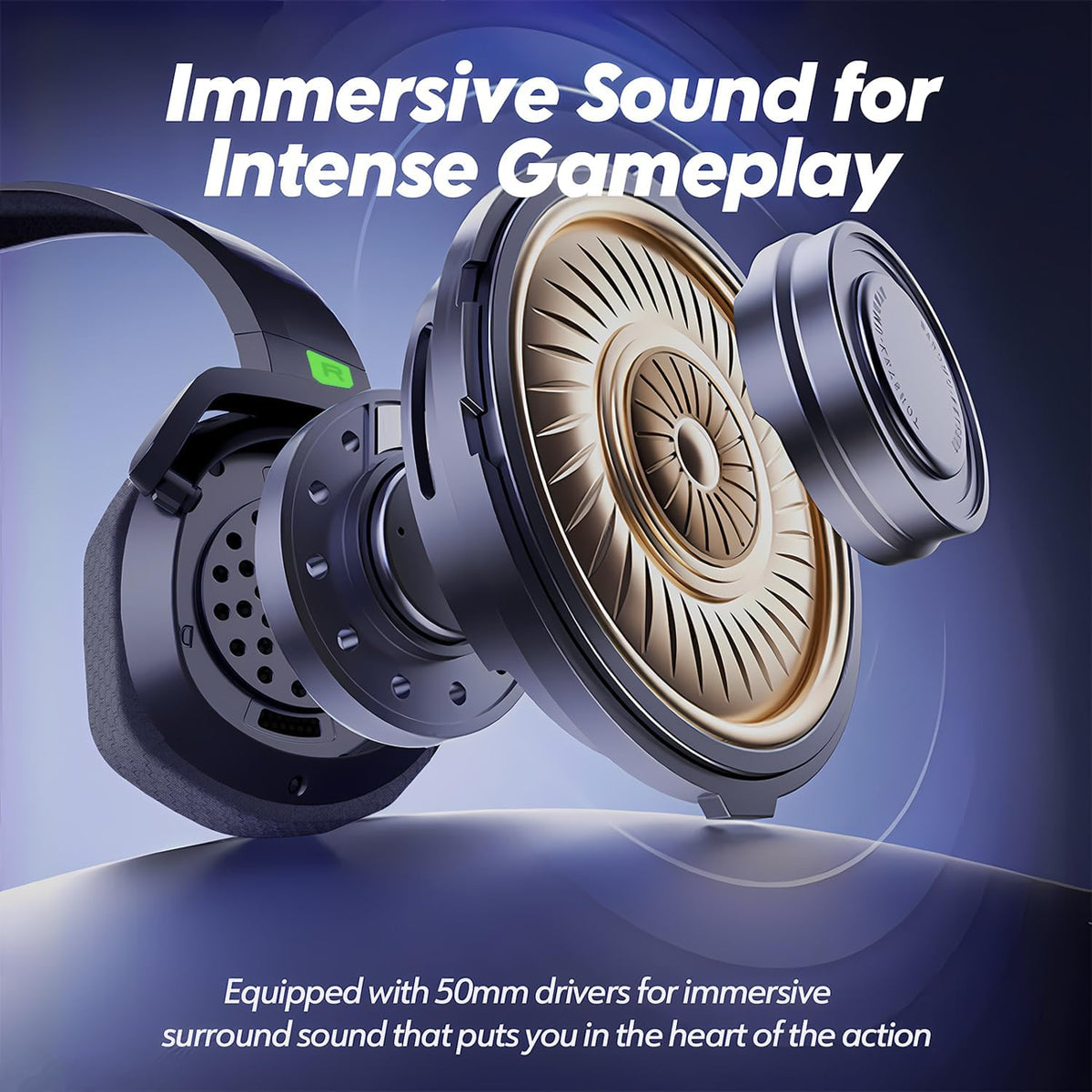NUBWO G06 Dual Wireless Gaming Headset with Microphone for PS5, PS4, PC - 23ms Low Latency Audio - 100-Hour of Playtime - 50mm Drivers (Black-Green)