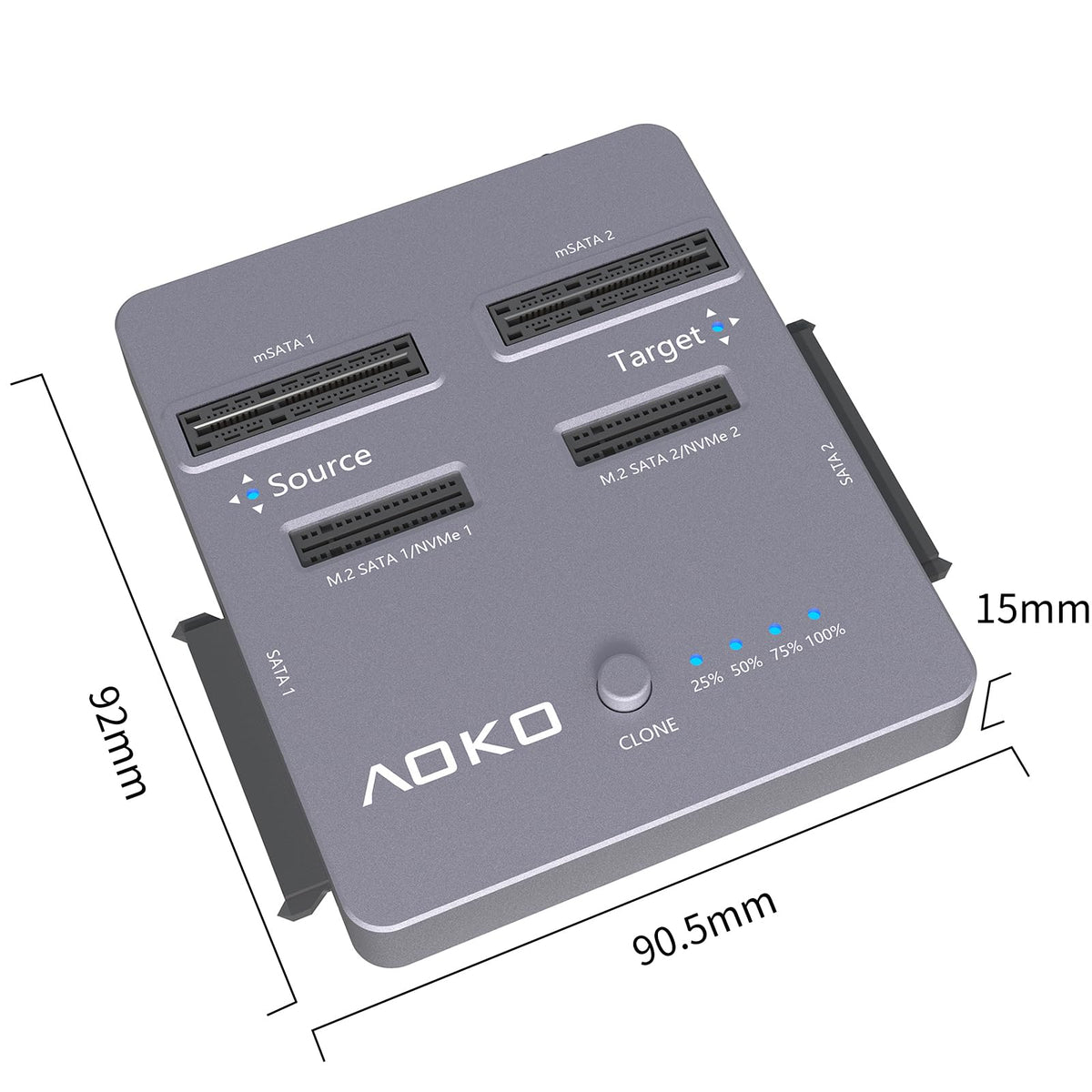 AOKO M.2 NVMe SSD Cloner, Dual-Bay 4-in-1 Hard Drive Docking Station,Hard Drive Reader/Cloner for M.2 PCIE NVME+mSATA & SATA 2.5"/3.5" HDD,Offline