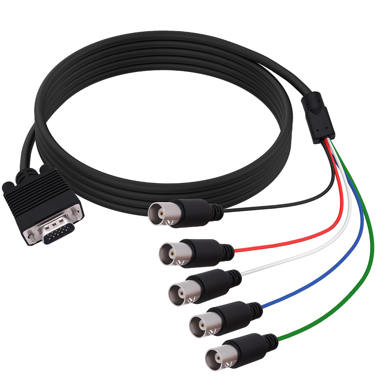 CybNemo 5BNC 15 5 -1.5M/5FT VGA to Video Signal Cable HD VGA Male to BNC Female RGBHV Coaxial Monitor Breakout Cord
