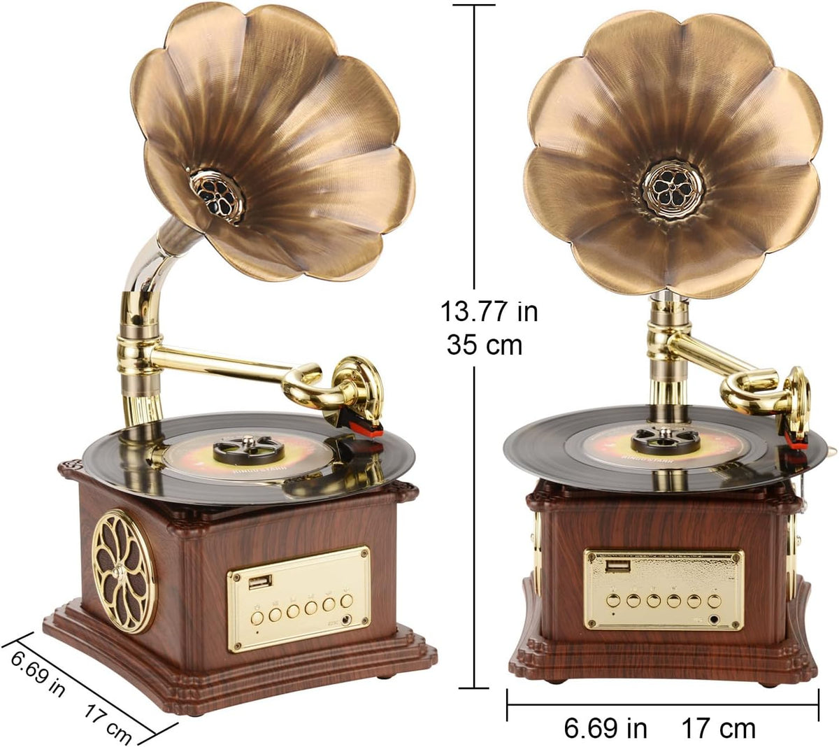Vintage Style Wooden Record Player with Bluetooth, USB, AUX, FM Radio and Built-in Speakers (109HJ-1)