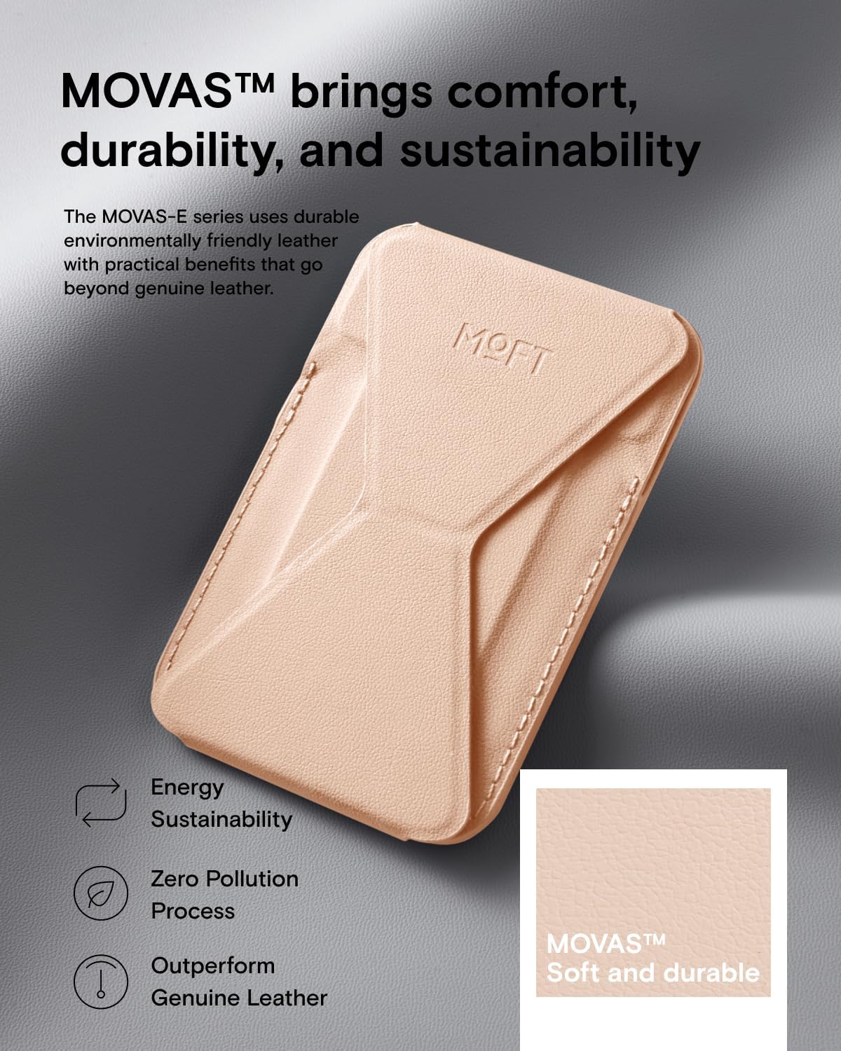 MOFT Magnetic Wallet Stand Compatible with iPhone 16/15/14/13/12 Series, Angle Adjustment & Magsafe Compatible MOVAS Phone Stand, Peach pink