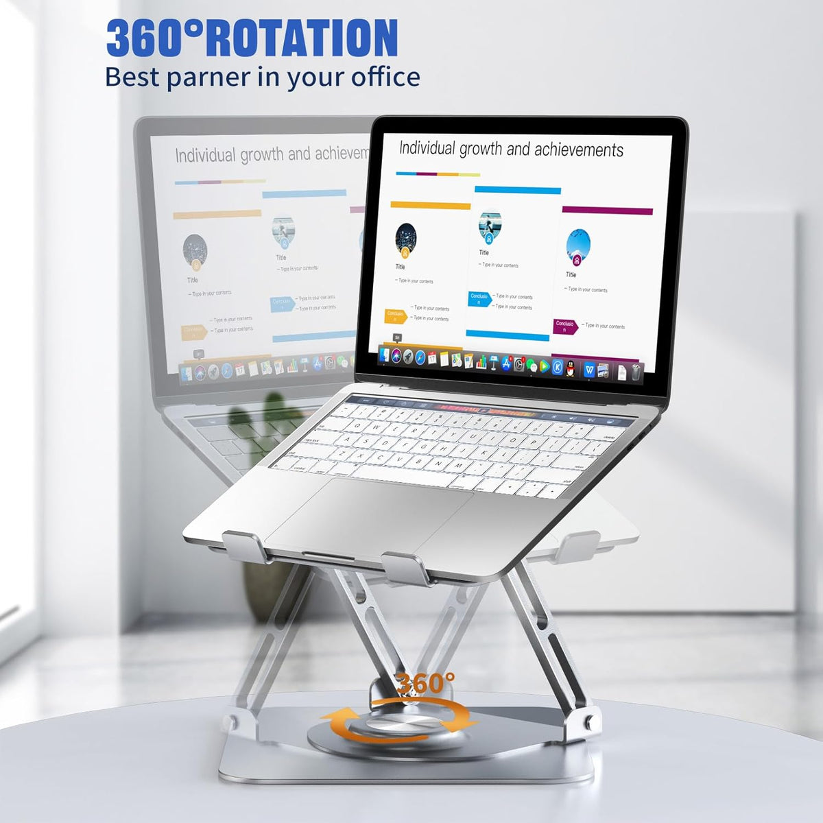 Laptop Stand for Desk, Adjustable Computer Stand with 360° Rotating Base, Ergonomic Laptop Riser for Collaborative Work, Foldable & Portable Laptop Stand, fits for All 10-16" Laptops