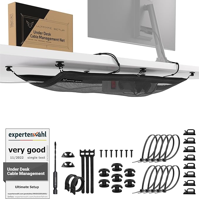 Cable Management net - Under Desk Wire Management - Flexible Under Desk Cable Management Tray Black