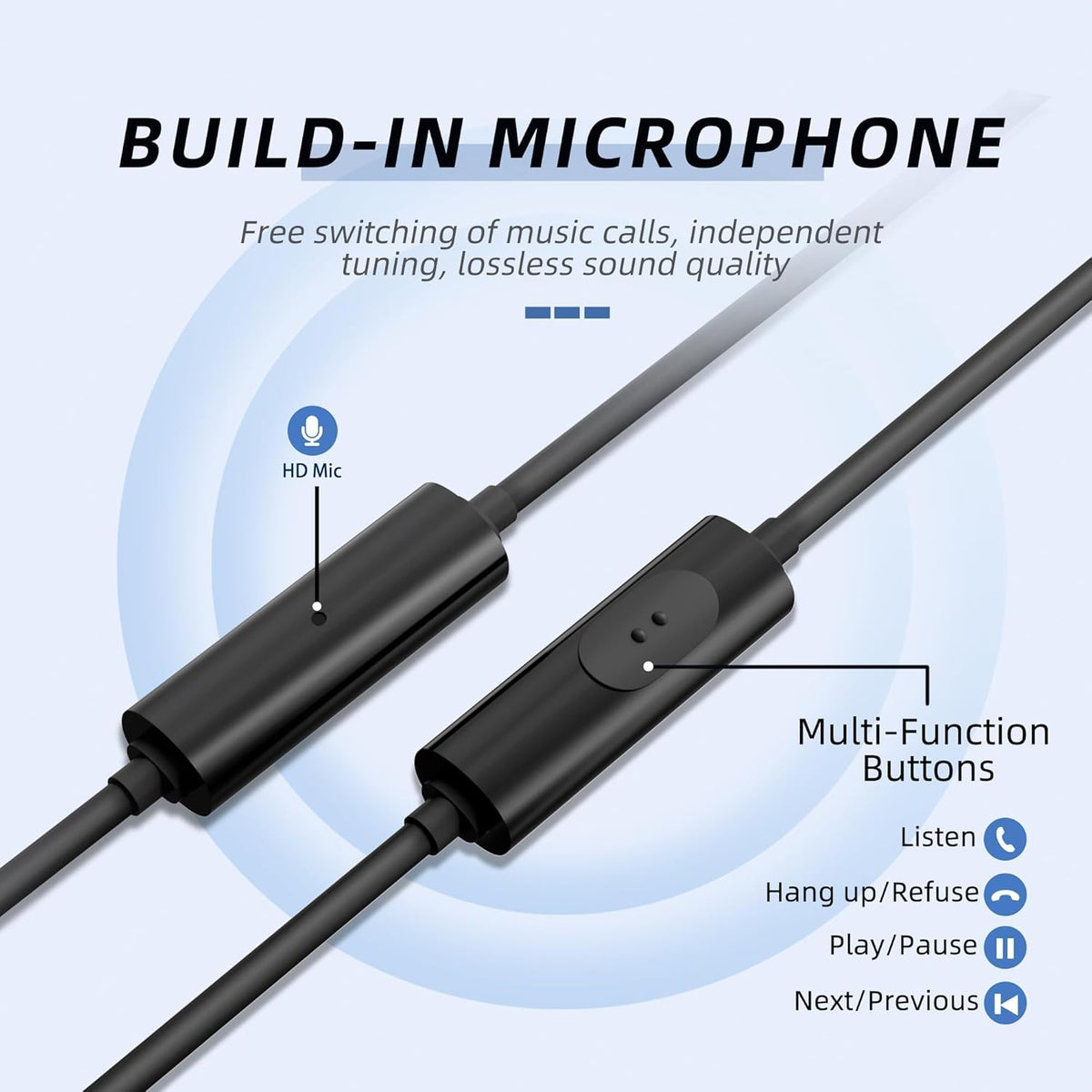 EP-06 Wired Earbuds in-Ear Earphones,Build-in Microphone Noise Isolating Headphones,3.5mm Jack 4.9ft Long Cord Ear Buds,HD Bass Audio,with 6 Ear Tips,for Smartphones/Laptop/Computer Etc-Black
