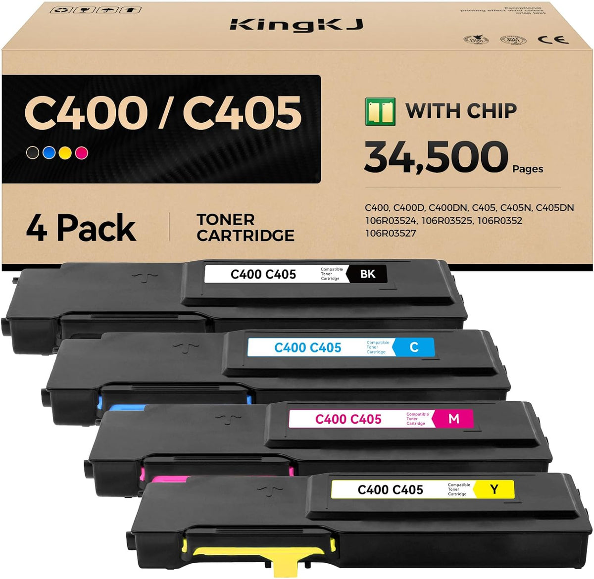 C400 C405 Extra High-Yield Toner Cartridge Set 4-Pack Black Cyan Magenta Yellow 106R03524 106R03525 106R03526 106R03527 Replacement for Xerox Versalink C400 C400D C400DN C405 C405N C405DN Printer Ink
