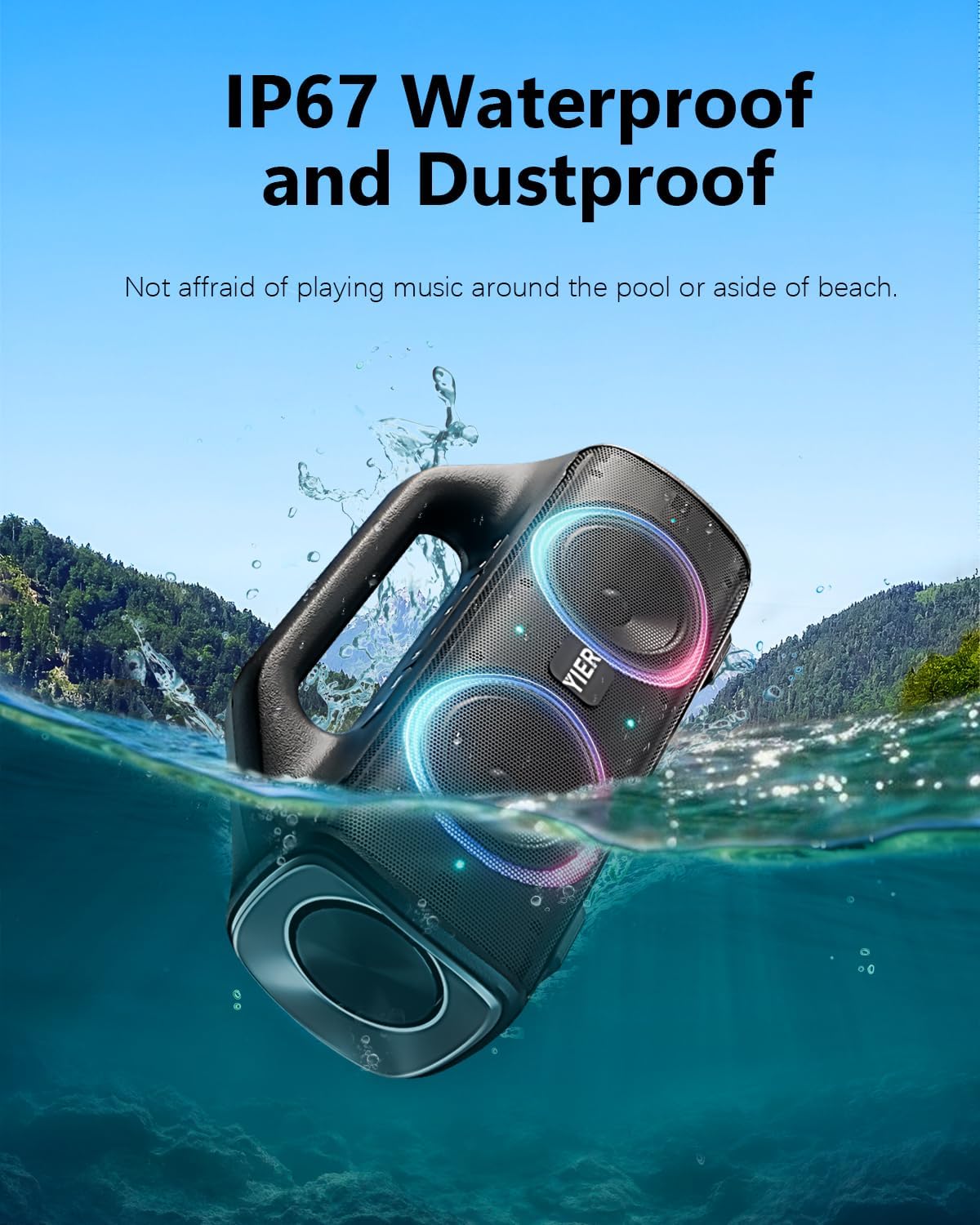 Speakers, 80w (Peak) Portable Wireless Speaker with Lights, Stereo Loud Sound, IP67 Waterproof, Deep Bass Outdoor Speakers Bluetooth 5.0 Dual Pairing for Home Party Beach Camping, Gifts