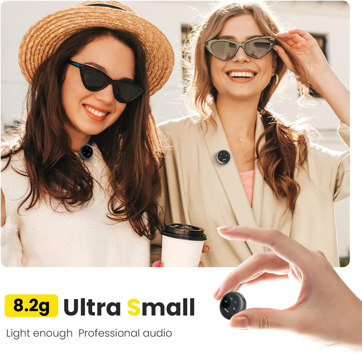 Wireless Lavalier Microphone for iPhone Android, 2in1 Magnetic & Clamp Lapel, Banxye Ultra-light 1 Click Noise Cancelling Studio Sound, Lapel Mic for Video Recording, Streaming, Youtube, Tiktok, Beige