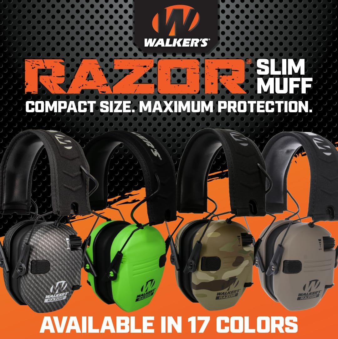 Walker's Razor Slim Ultra Low Profile Compact Design Adjustable Range Shooting Hunting Hearing Protection Electronic Earmuffs