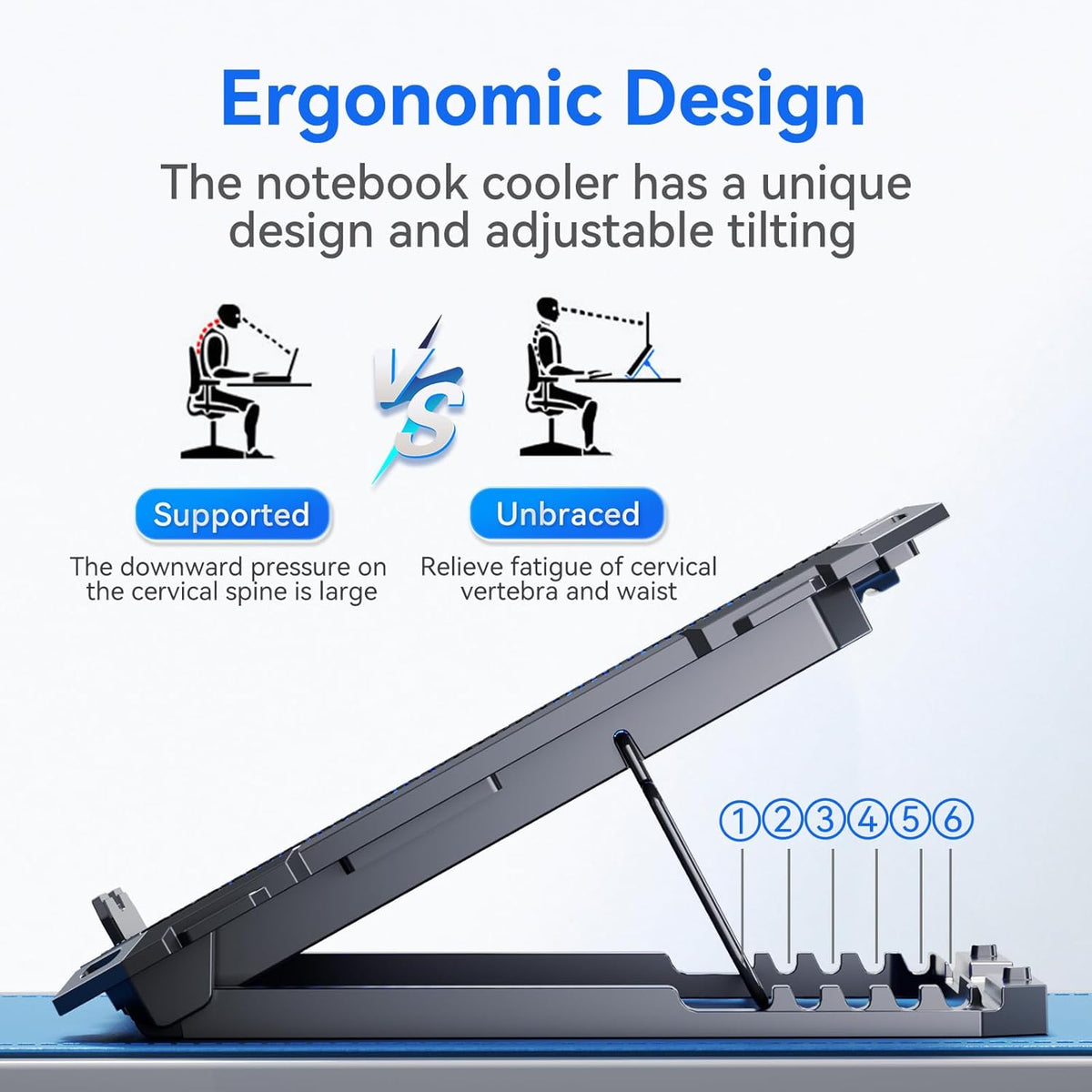 ICE COOREL Laptop Cooling Pad with 8 Cooling Fans, Cooling Pad for Laptop Fan 13-15.6 Inch, Laptop Cooler Stand with 6 Height Adjustable, Notebook Cooler Pad with Two USB Port [2025 Version]