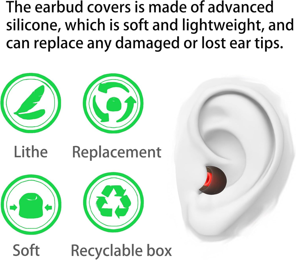Silicone Earbud Tips - Fit Most In-Ear Earbuds (Inner Hole 3.8mm - 5.1mm) - 9 Pairs S M L