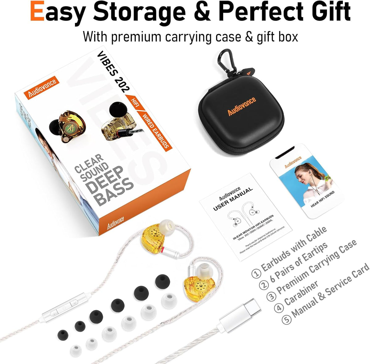Vibes 202MC USB-C Wired Earbuds - HiFi in Ear Monitor Headphones - Noise Isolating Ear Buds w/ Mic - Clear Sound, Deep Bass & Comfort-Fit Earphones - MMCX to USBC, Silver Plated Cord, Carrying Case