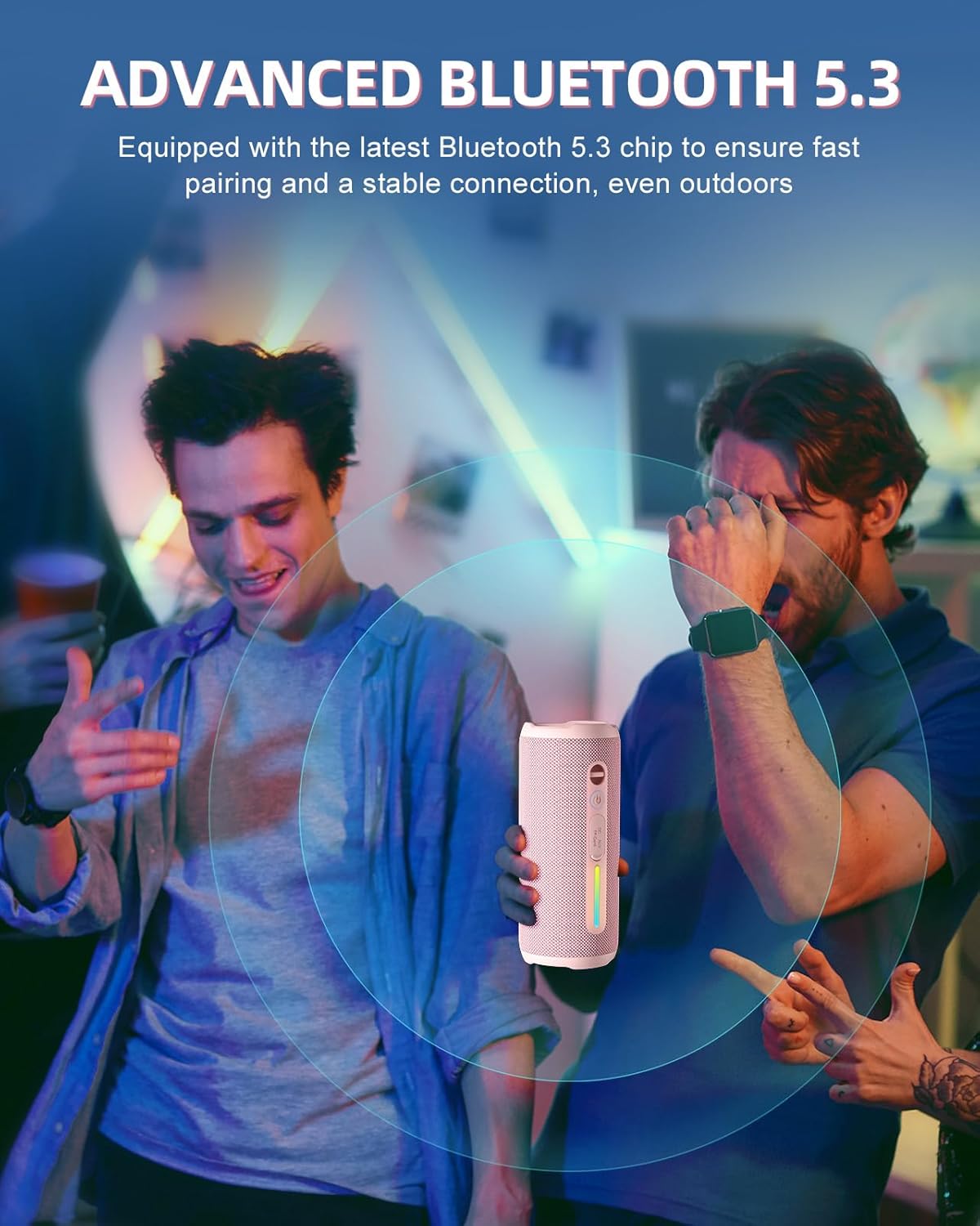 OHAYO Portable Bluetooth Speaker, IPX7 Waterproof Wireless Speaker with 24W Stereo Sound, Active Extra Bass, Bluetooth 5.3, RGB Lights, Up to 30H Playtime for Home, Outdoor, Party, Travel