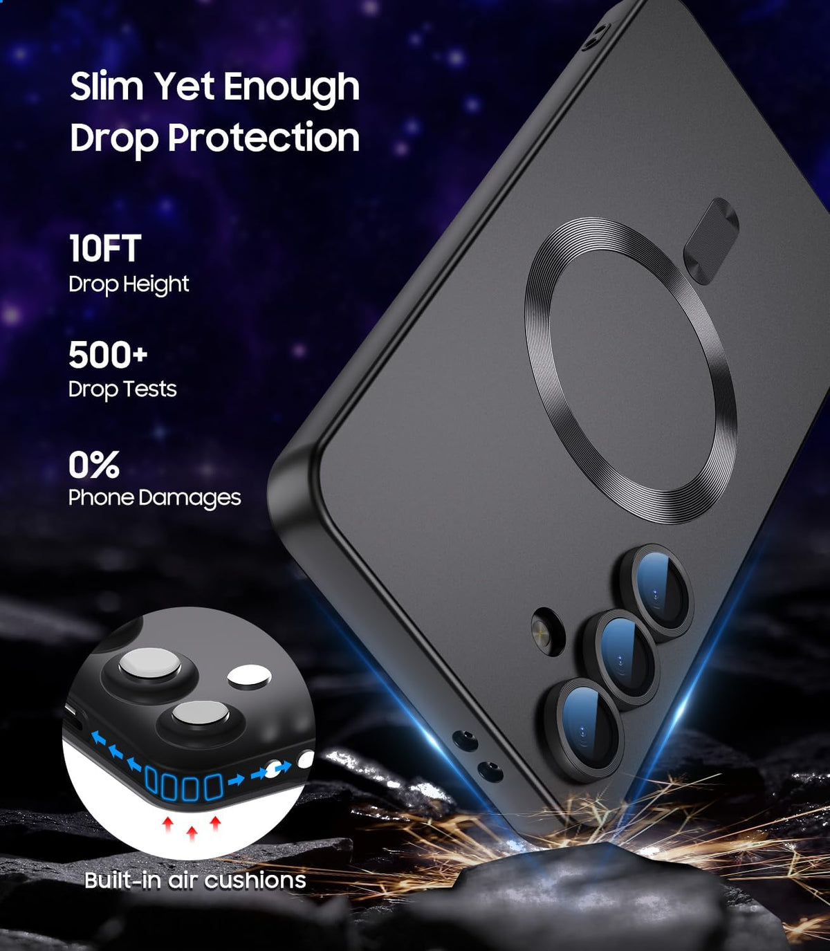 Magnetic for Samsung Galaxy S24 FE Case [Compatible with MagSafe][Built-in Camera Lens Protector] Slim Soft Silicone Bumper Shockproof Metallic Luster Phone Cover (Black)