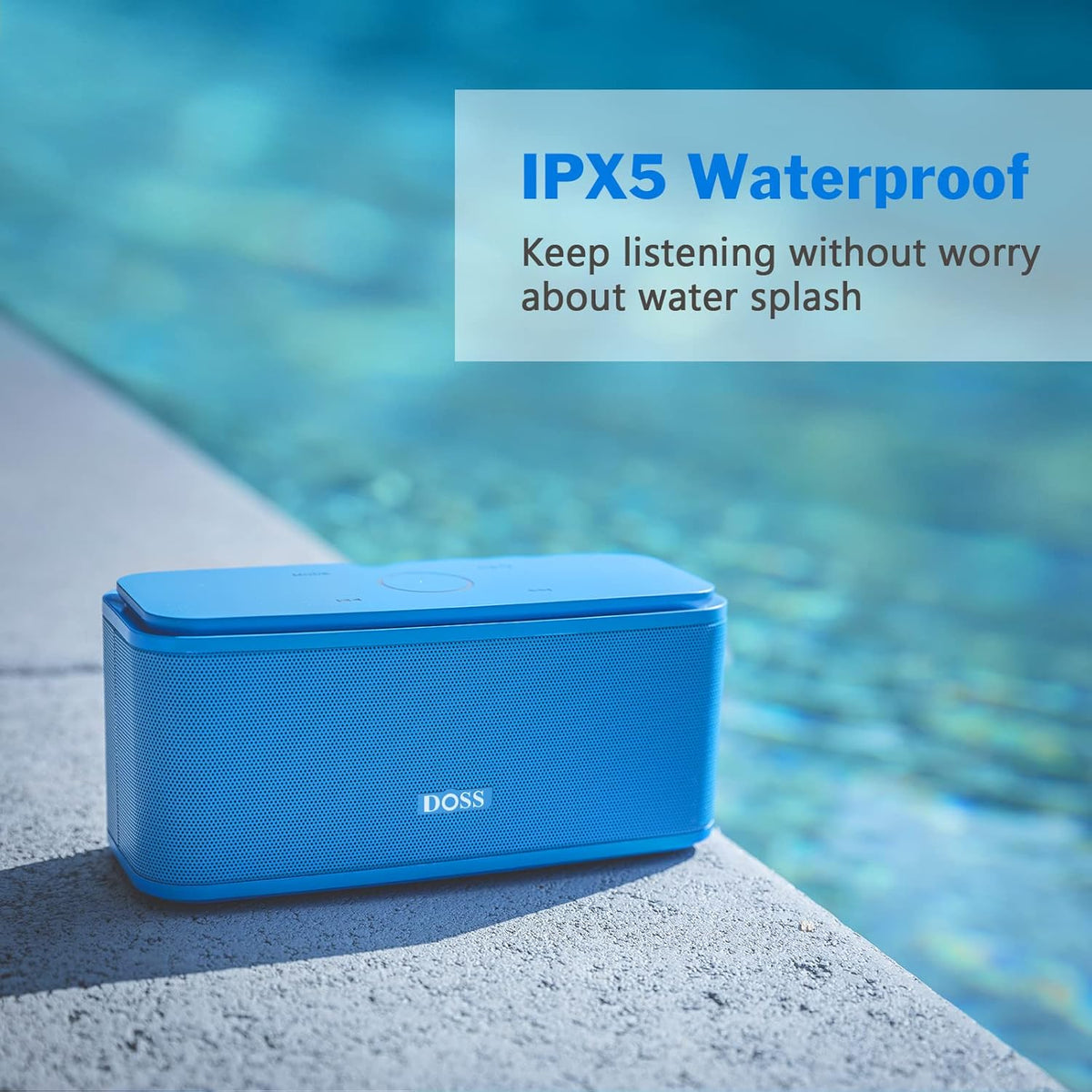 DOSS SoundBox Touch Wireless Bluetooth Speaker with 12W HD Sound and Bass, IPX5 Water-Resistant, 20H Playtime, Handsfree, Portable for Office, Home, Outdoor, Travel-Blue