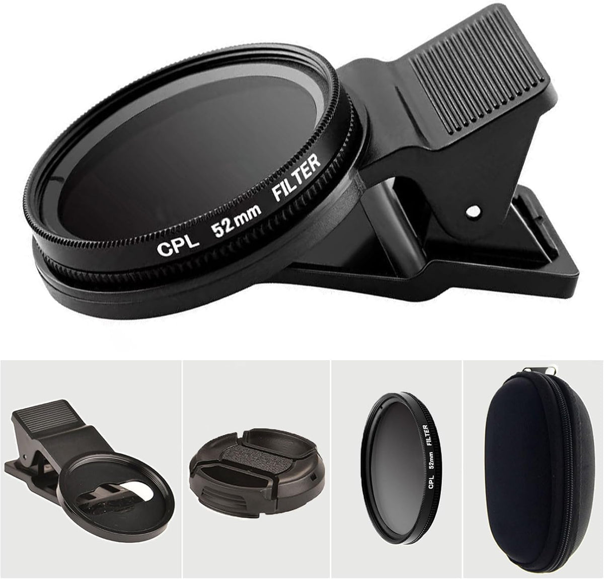 52mm CPL Phone Camera Lens, Universal Phone Camera Polarizer Filter Clip-On Mobile Polarizer Lens, Polarized Lens Compatible with Most Mobilephone Models