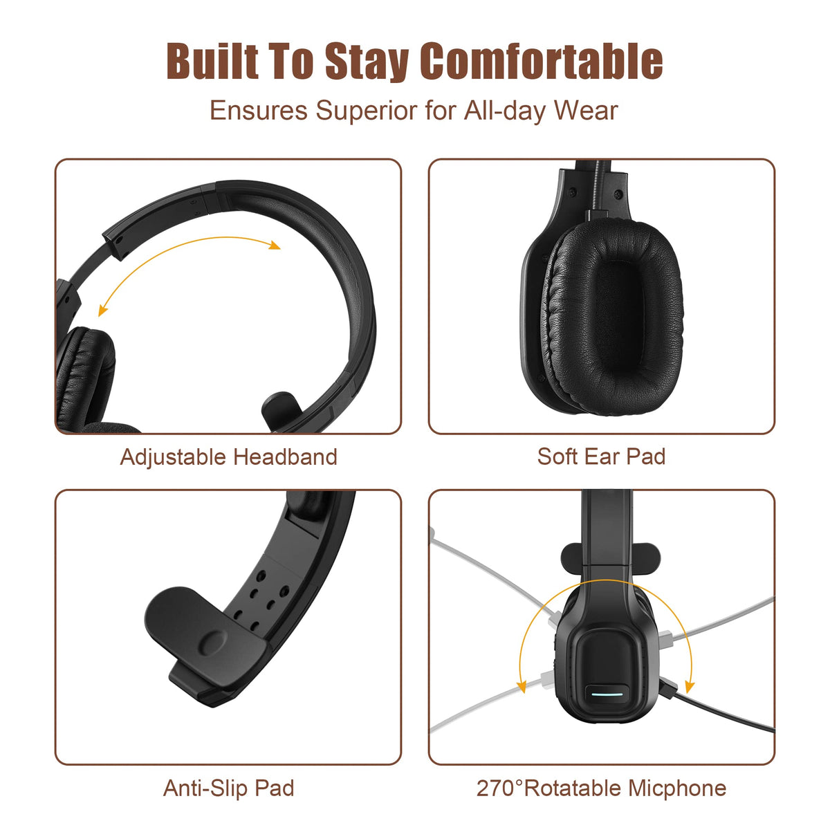 COMEXION Trucker Bluetooth Headset V5.0, Wireless Headset with Noise Canceling&Mute Microphone for Cell Phones, On Ear Bluetooth Headphone