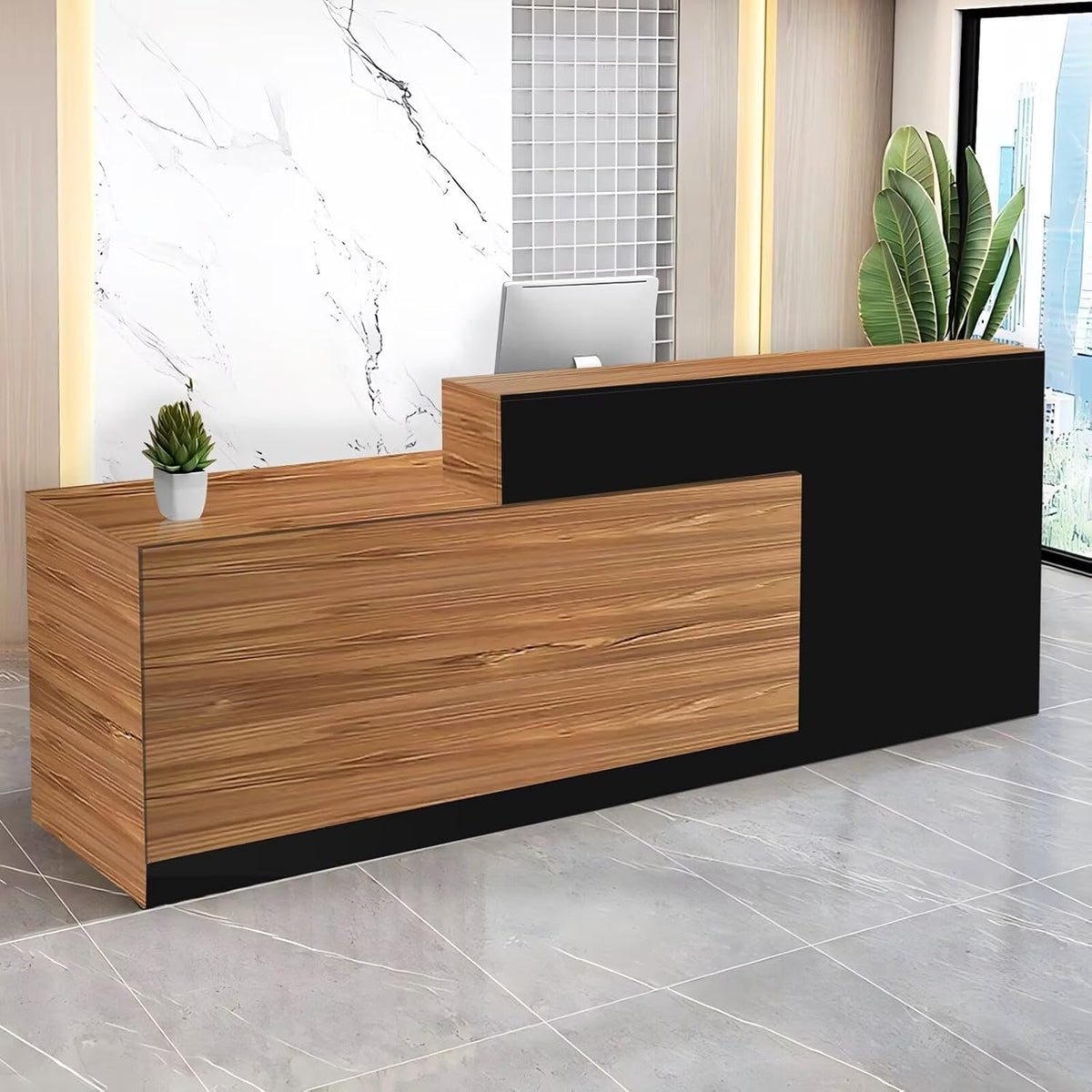 Reception Desk with Counter Modern Checkout Counter with Lockable Drawer Keyboard Tray Receptionist Desk for Office Salon Reception Table A Left 55inch/140cm