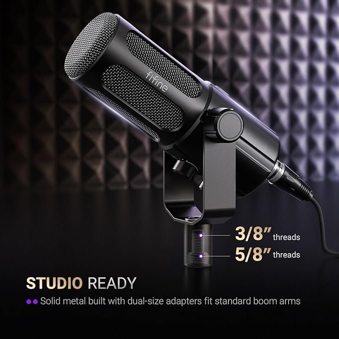 FIFINE Podcast Microphone USB/XLR Vocal Dynamic Microphone for Streaming Recording Broadcast Content Creator Studio Microphone for PC with Mute Button Headphone Monitoring-AmpliTank TANK6