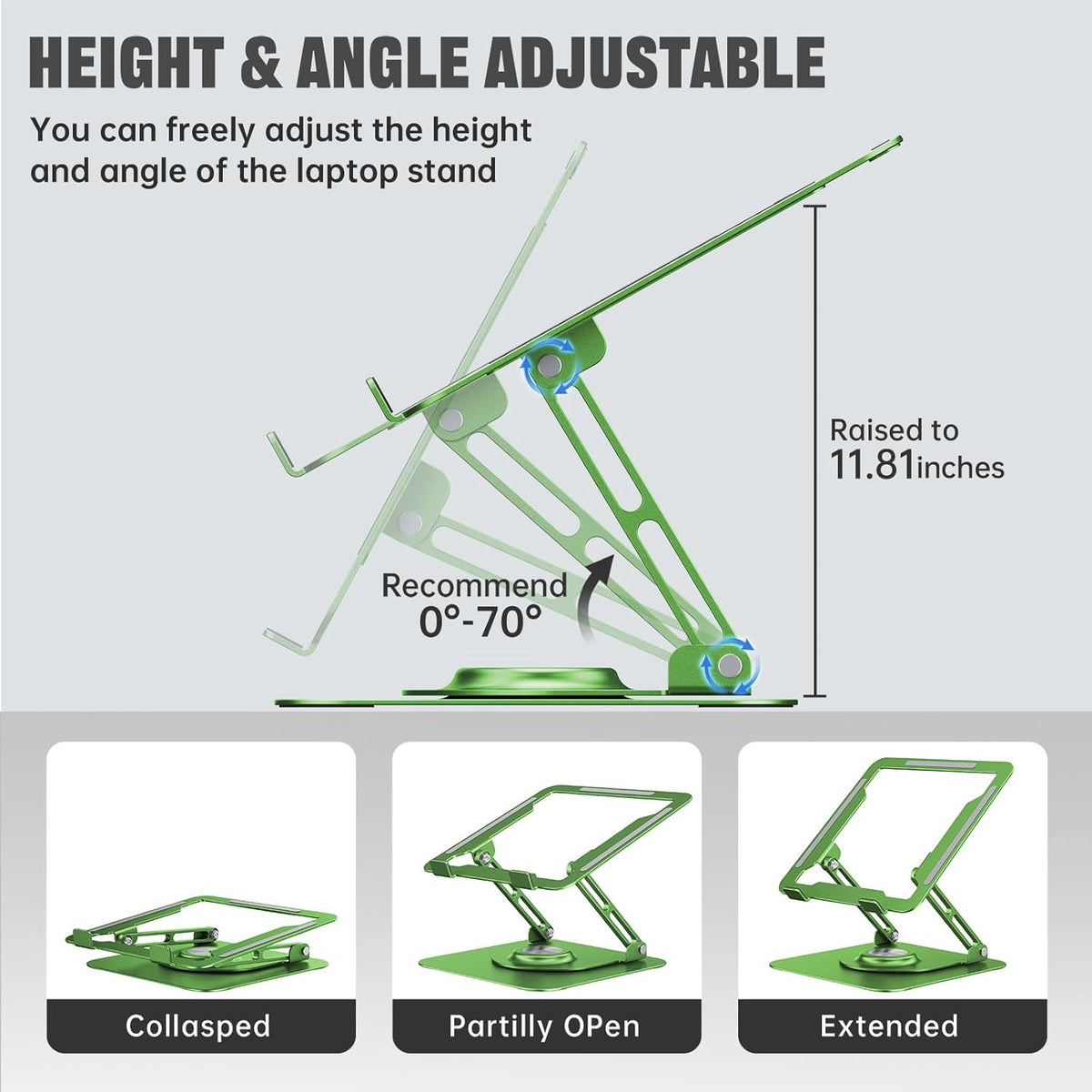 Laptop Stand for Desk, Adjustable Computer Stand with 360° Rotating Base, Ergonomic Laptop Riser for Collaborative Work, Foldable & Portable Laptop Stand, fits for All 10-16" Laptops