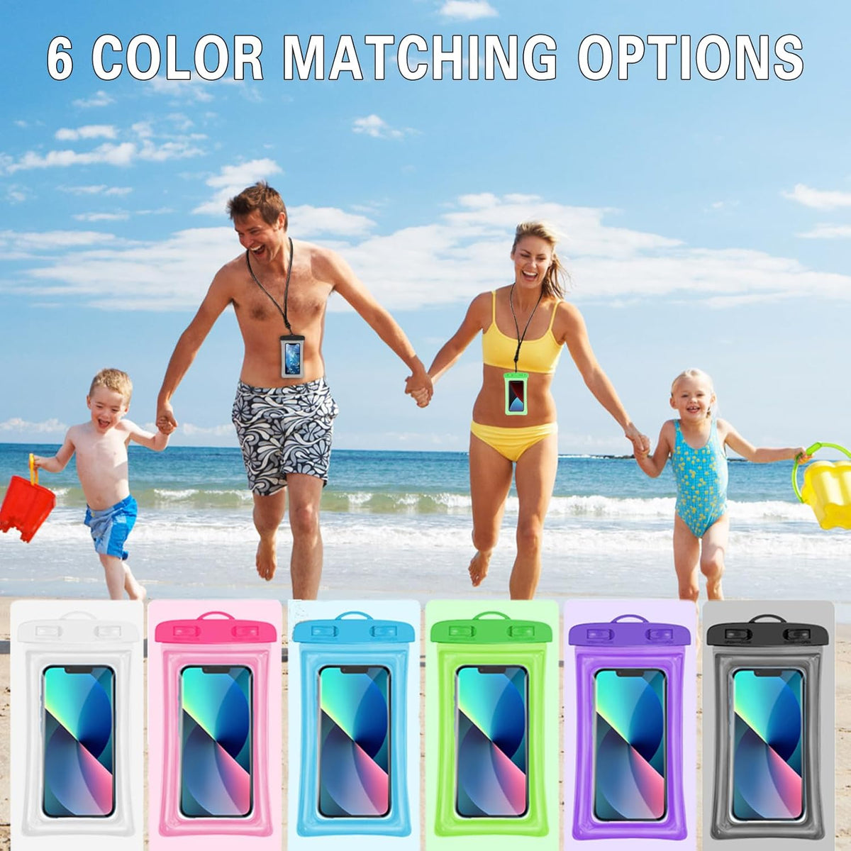 2 Pcs Waterproof Phone Pouch, Universal IPX8 Floating Waterproof Cell Phone Case Dry Bag, Compatible with Most Cell Phone on Market, Waterproof Phone Protector for Beach Swimming (Black + White)