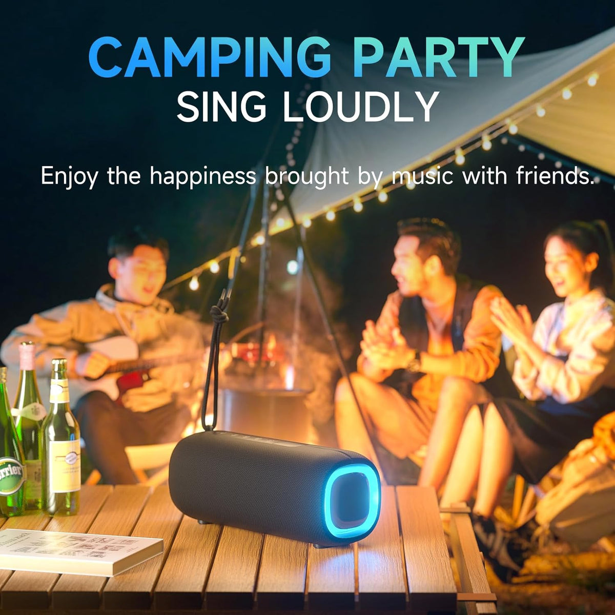 Portable Bluetooth Speaker, Wireless Bluetooth Speaker with Clear Loud Stereo Sound, IPX5 Waterproof Speakers with RGB Lights, BT5.3, Long Playtime, TWS Pairing for Home Outdoor Party Beach Travel