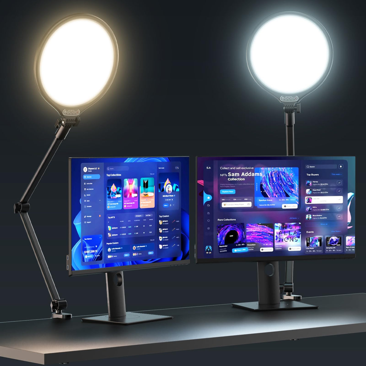 UBeesize 10" Key Light for Streaming, Desk Ring Light with Adjustable Arm, Zoom Lighting for Home Office, Gaming, Podcast, Video Calls, and Recording