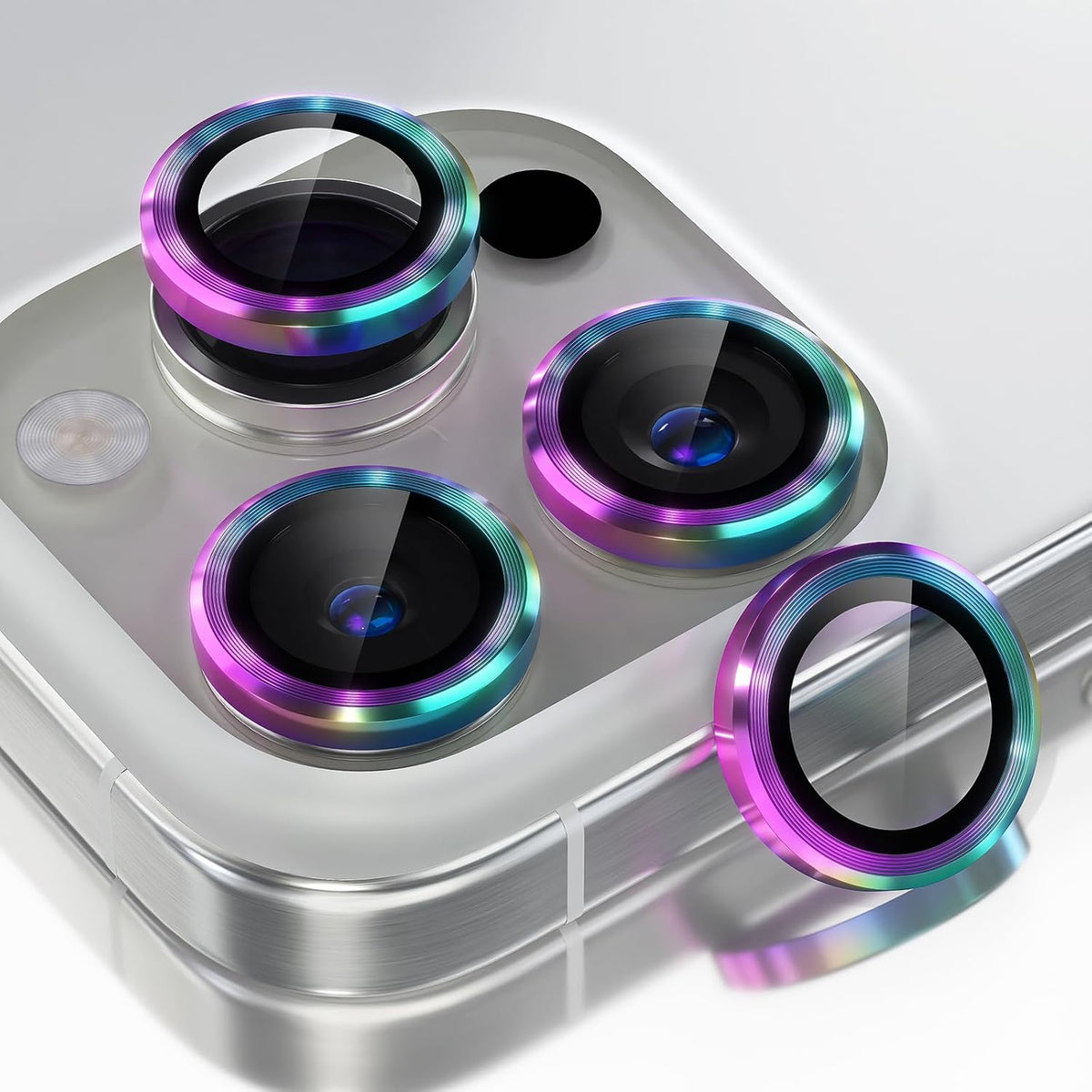 Choiche Compatible for iPhone 16 Pro/iPhone 16 Pro Max Camera Lens Protector, 9H Tempered Glass Camera Cover Screen Protector Metal Ring Decoration Accessories (Colorful)