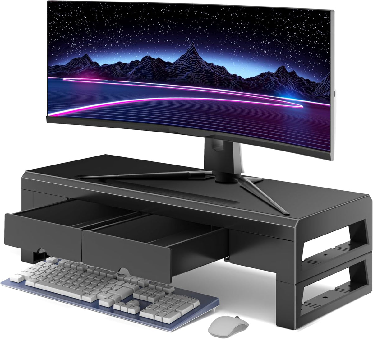 Computer monitor stand with 2 drawer ，Laptop Desk Shelf & Monitor Riser 21.6 inches long desk riser Monitors/PC/Laptop/Computer Space Saver Organizer ，Heavy Duty Gift Gaming Studio Offic (Basic Version, 500mm Drawer)