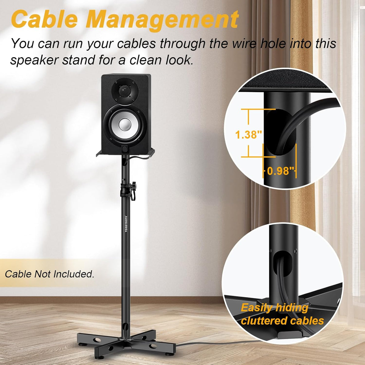 Set of 2 Studio Monitor Stands Adjustable Height Speaker Stands with Cable Management