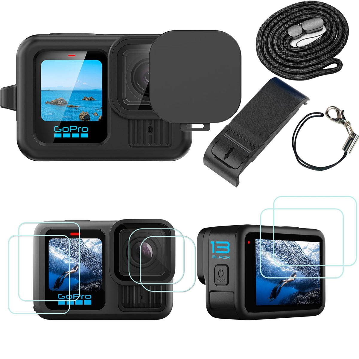 PCTC Silicone Sleeve Case for GoPro Hero 13 Black, 6Packs Screen Protector & Accessories Kit