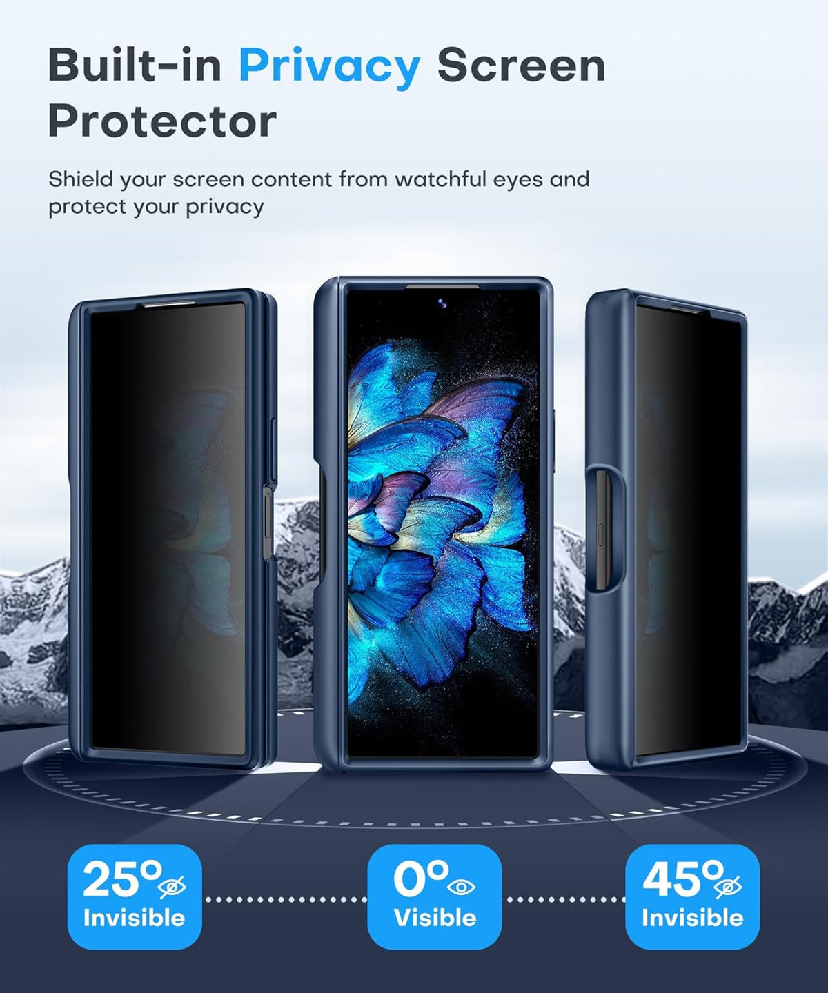 BERFY Magnetic for Samsung Galaxy Z Fold 6 Case with Privacy Screen Protector, [Compatible with MagSafe][Anti Spy]Built-in S Pen Holder & Kickstand, Full-Body Shockproof Phone Case for Z Fold 6, Blue