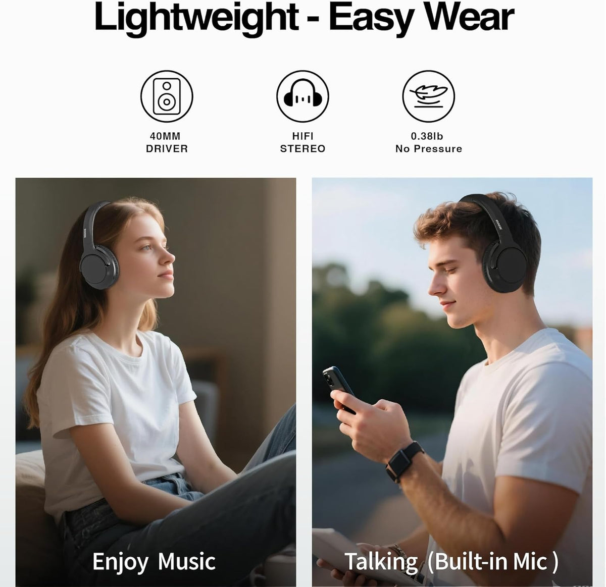 MIDOLA Bluetooth Headphones Over Ear 68H Playtime 6 EQ Wireless Headset with Microphone HiFi Stereo Foldable Lightweight Deep Bass for Travel Home Office Cellphone Black
